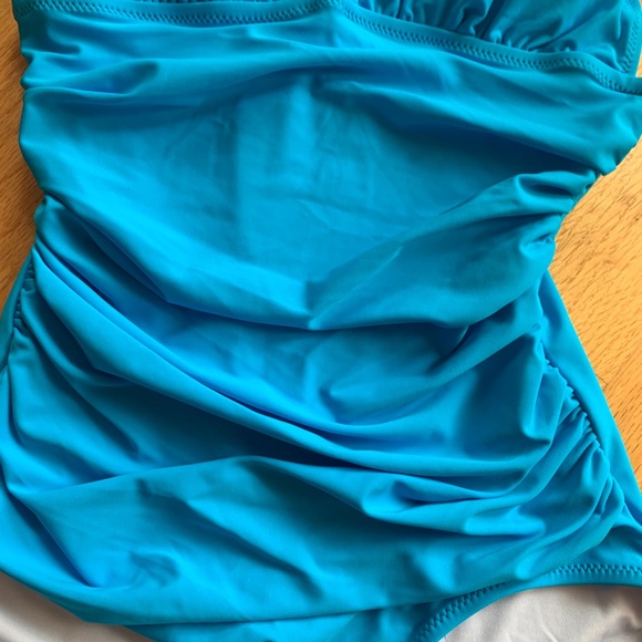 Shophopes blue deep vneck ruched one piece swim - Picture 3 of 7